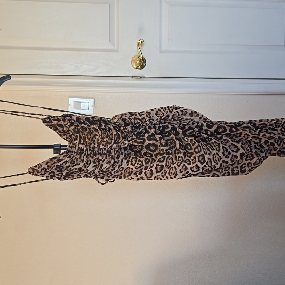 Fashion Nova Panthera Mesh Maxi Dress in Brown and Black